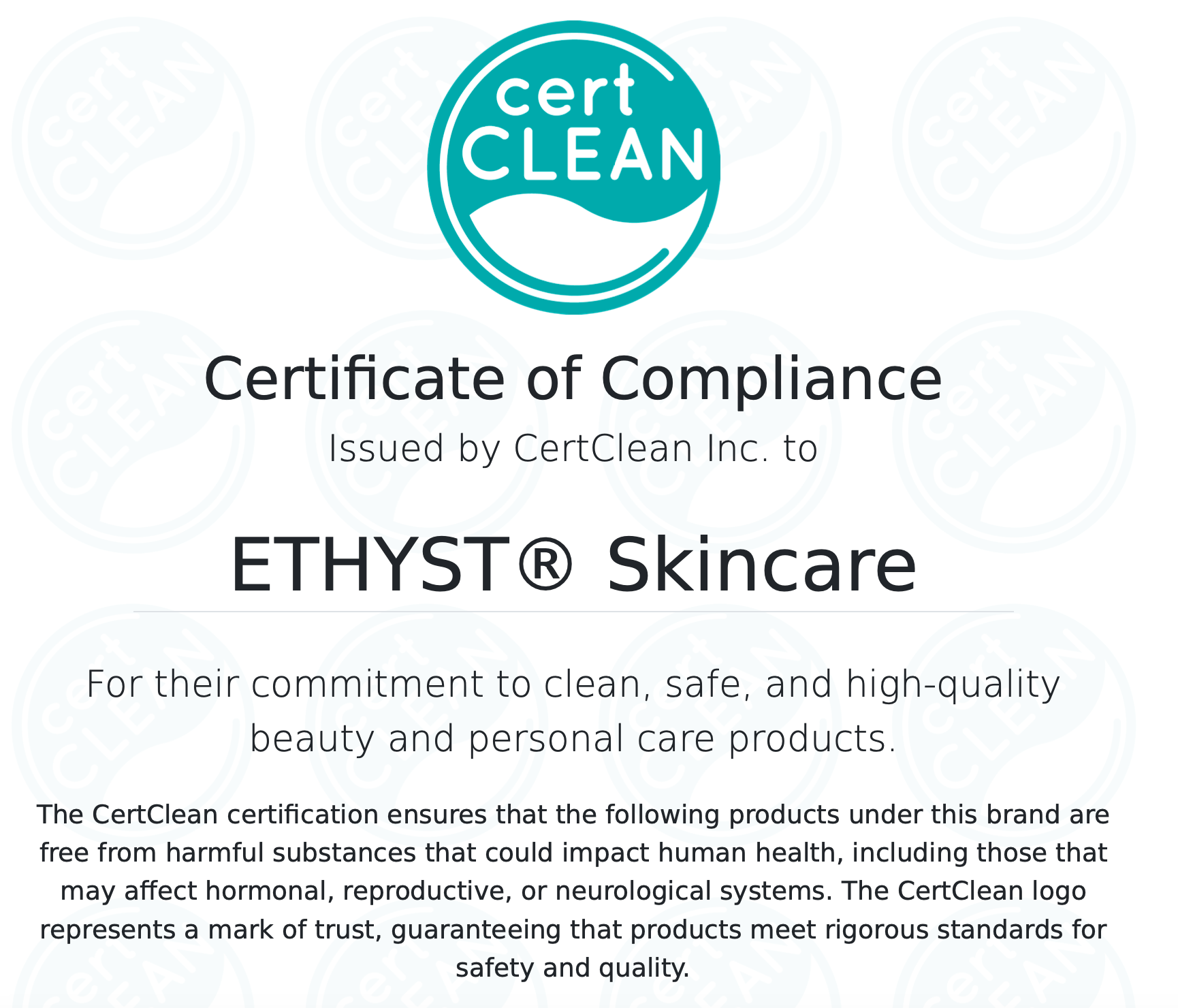 Certified Clean: ETHYST® Skincare Earns the CertClean Seal of Trust