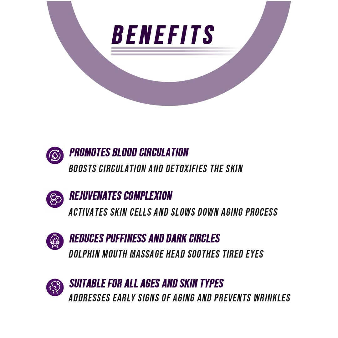 Benefits of Neck &amp; Face Lifting LED Therapy Device: blood circulation, rejuvenation, and wrinkle reduction for all skin types.